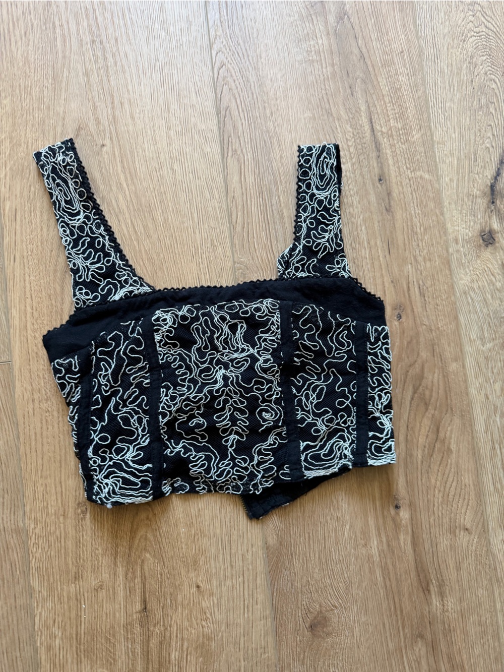 Free People Black Top with Ivory Swirl Lace western style